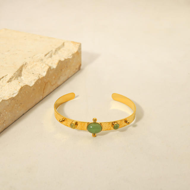 Vintage green color crystal stone charm stainless steel bracelet