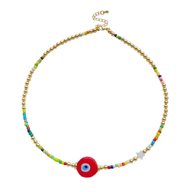 Summer colorful evil eye seed bead choker necklace