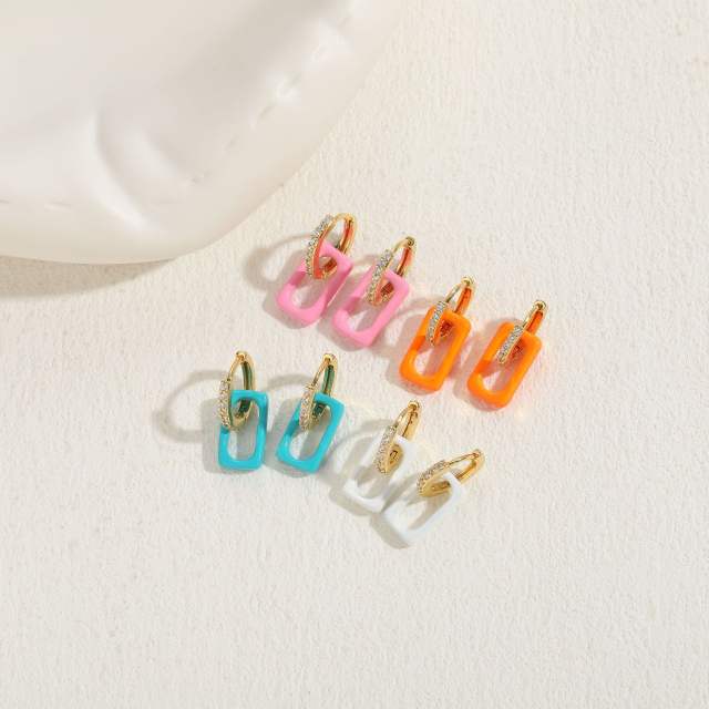 Summer colorful geometric acrylic gold plated copper huggie earrings