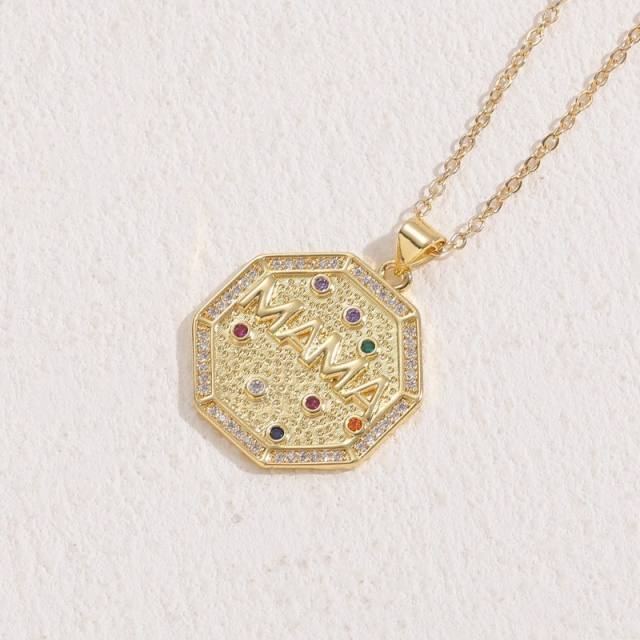 Dainty enamel coin pendant real gold plated copper necklace