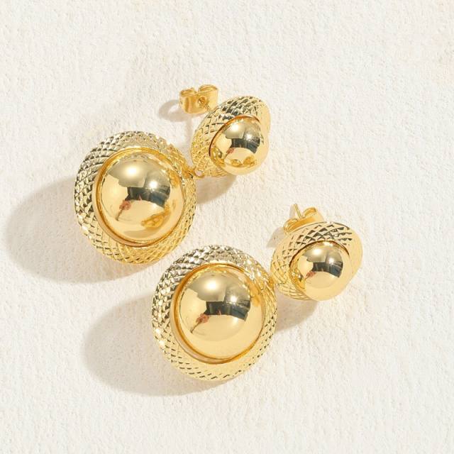 14K real gold plated V shape ball bead copper earrings