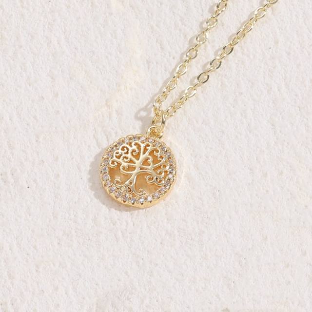 Dainty enamel coin pendant real gold plated copper necklace