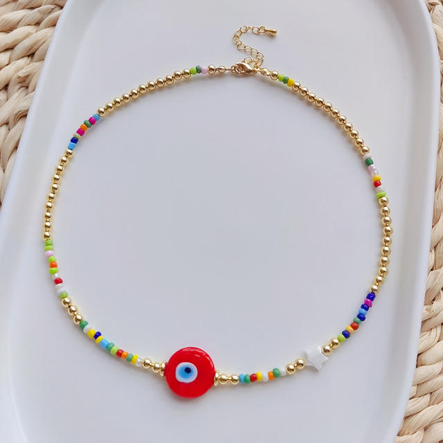 Summer colorful evil eye seed bead choker necklace