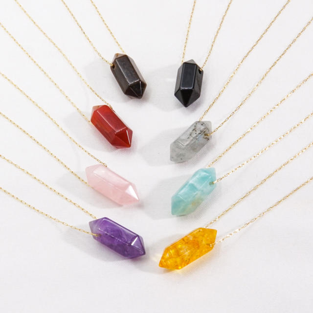 National trend crystal stone pendant stainless steel chain necklace