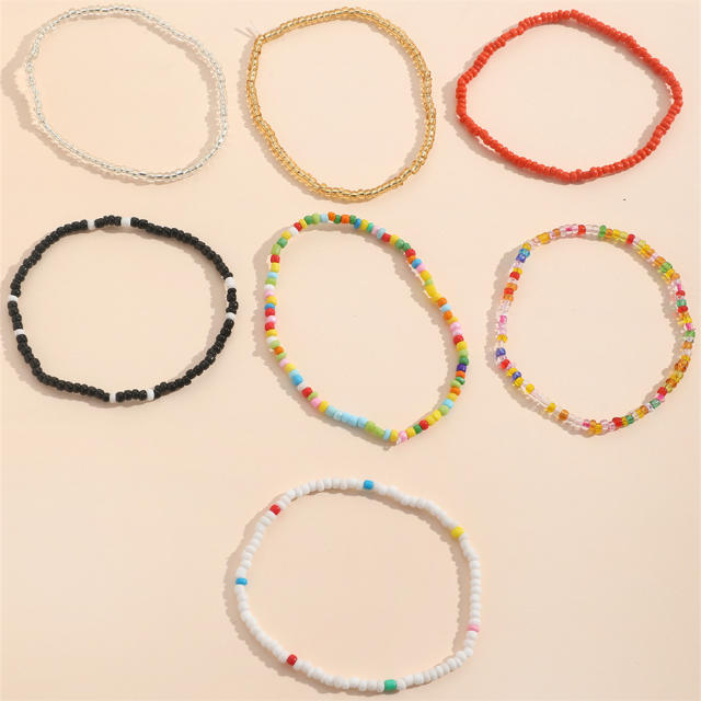 Boho colorful seed bead anklet set