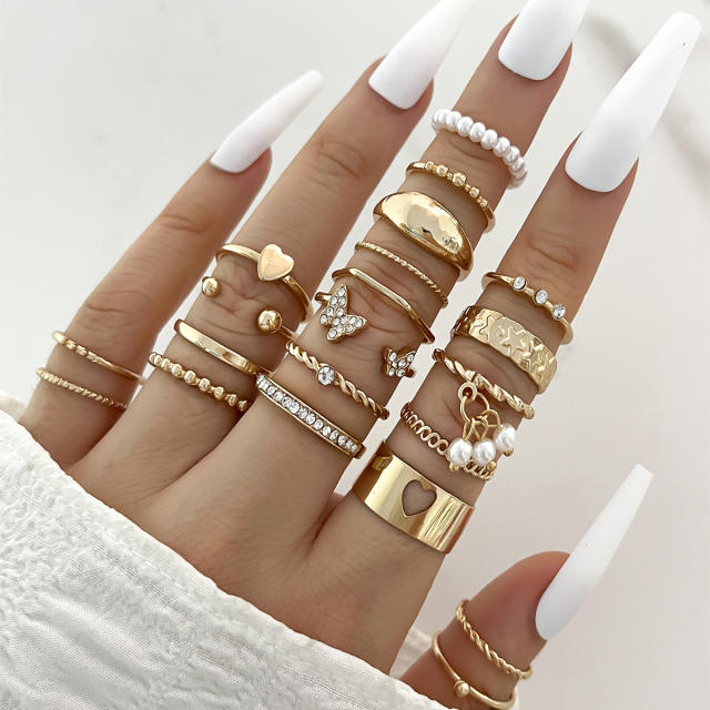 Hot sale enamel leaf butterfly hug women stackable rings set