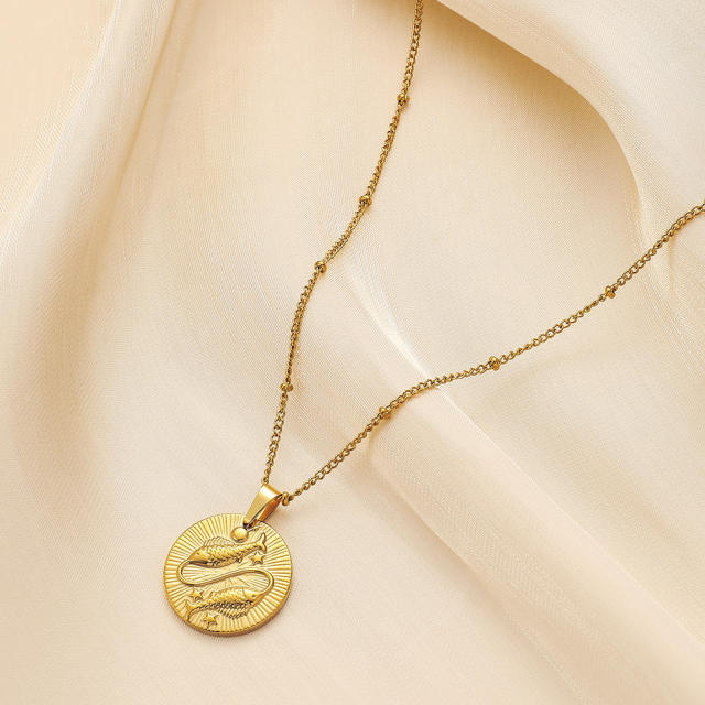 Dainty Easy match zodiac coin pendant stainless steel necklace