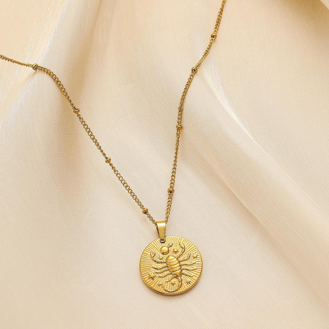 Dainty Easy match zodiac coin pendant stainless steel necklace