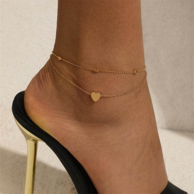 Beach tiny heart two layer concise anklet
