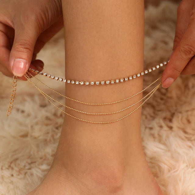 Concise three layer diamond anklet for women