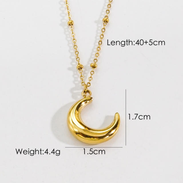 INS easy match dainty moon card coin pendant stainless steel necklace