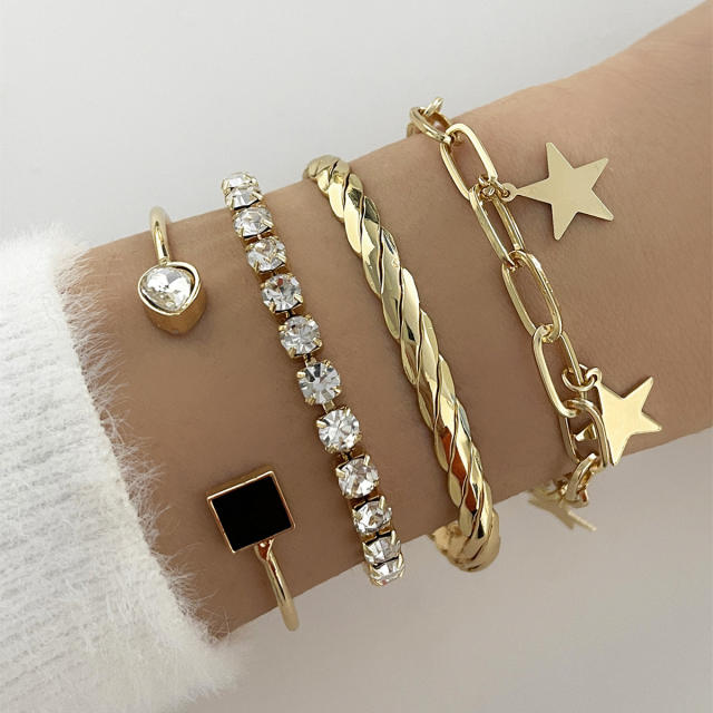 4pcs gold color star charm alloy bracelet set