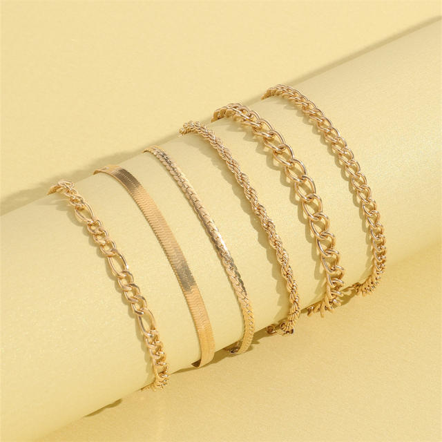 6pcs vintage rope chain snake chain bracelet set