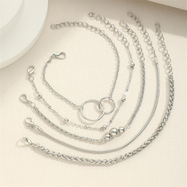 5pcs silver color easy match chain bracelet set