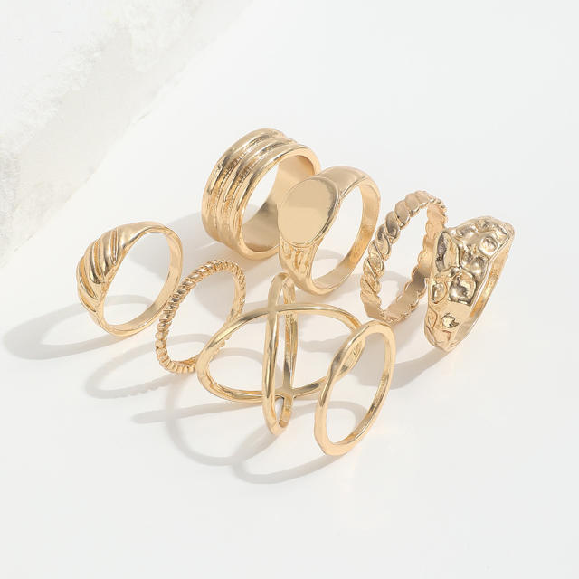 8pcs gold color metal stackable rings for women