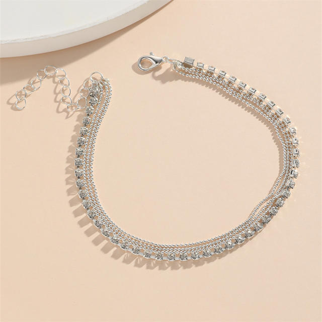 Concise three layer diamond anklet for women