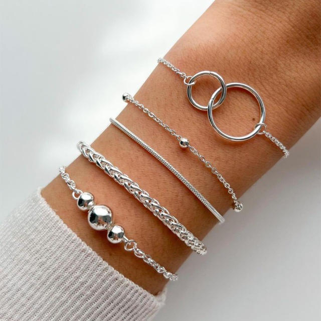 5pcs silver color easy match chain bracelet set