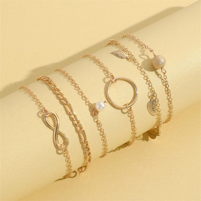 5pcs vintage boho gold color chain anklet set