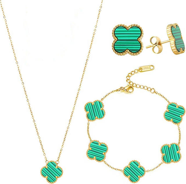 Classic hot sale colorful clover stainless steel necklace set