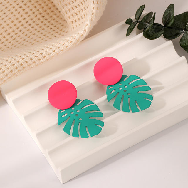 Summer color matching palma leaf earrings