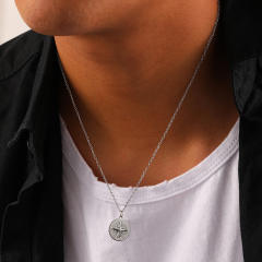 Silver color coin pendant necklace stainless steel necklace for men