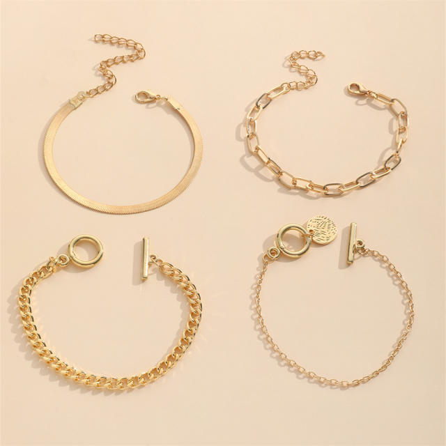 4pcs gold color metal chain toggle coin charm bracelet set