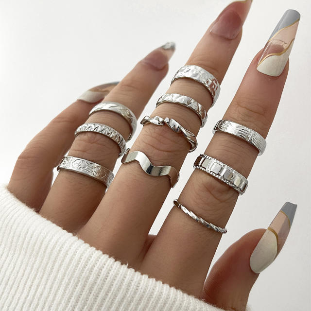 10pcs vintage alloy nail rings set stackable rings