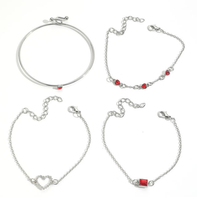 4pcs color rhinestone heart bracelet set