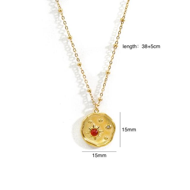 14K natural stone shell pendant coin necklace stainless steel necklace