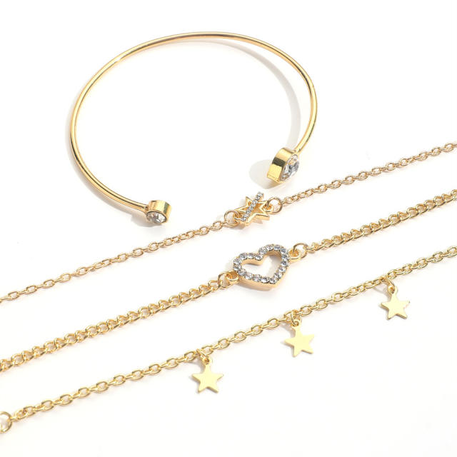 4pcs diamond heart star charm alloy bracelet set