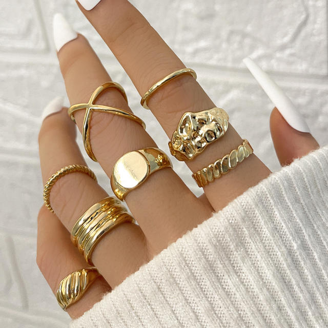 8pcs gold color metal stackable rings for women