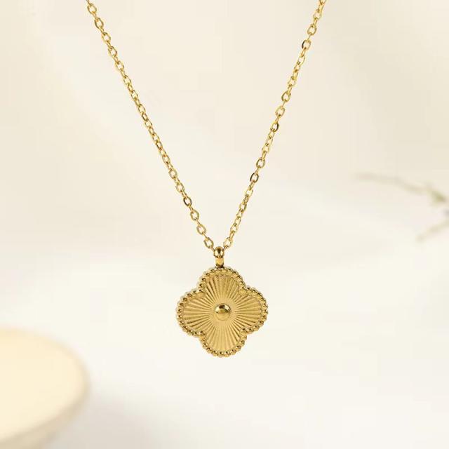 Gold color classic clover stainless steel necklace set