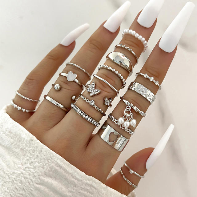 Hot sale enamel leaf butterfly hug women stackable rings set