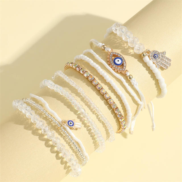 Boho acrylic bead evil eye bracelet set
