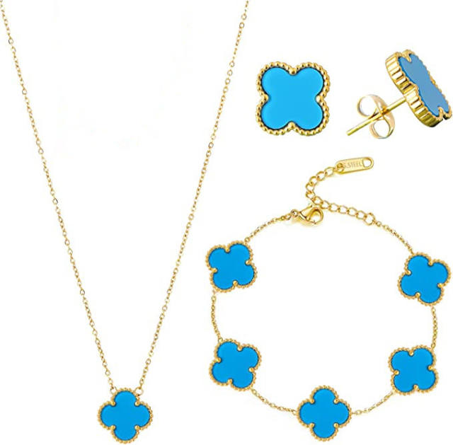 Classic hot sale colorful clover stainless steel necklace set