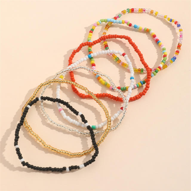 Boho colorful seed bead anklet set