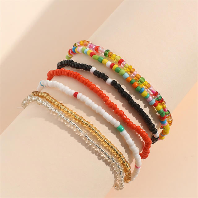Boho colorful seed bead anklet set