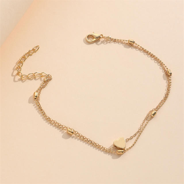 Beach tiny heart two layer concise anklet