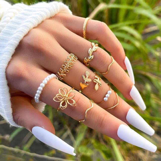 Hot sale enamel leaf butterfly hug women stackable rings set