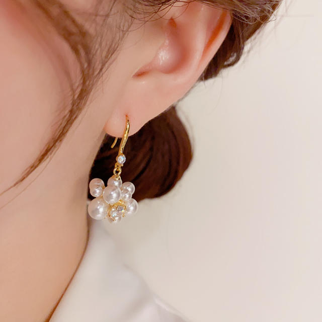 Korean fashion elegant pearl ball bead copper hook earrings