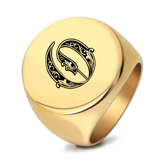 22mm initial letter signet rings stainless steel rings for men