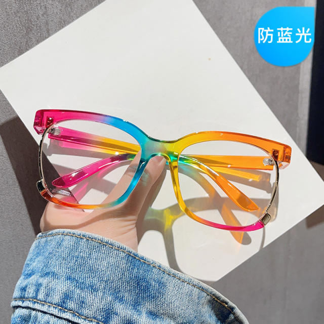 INS half frame rainbow color reading glasses for women