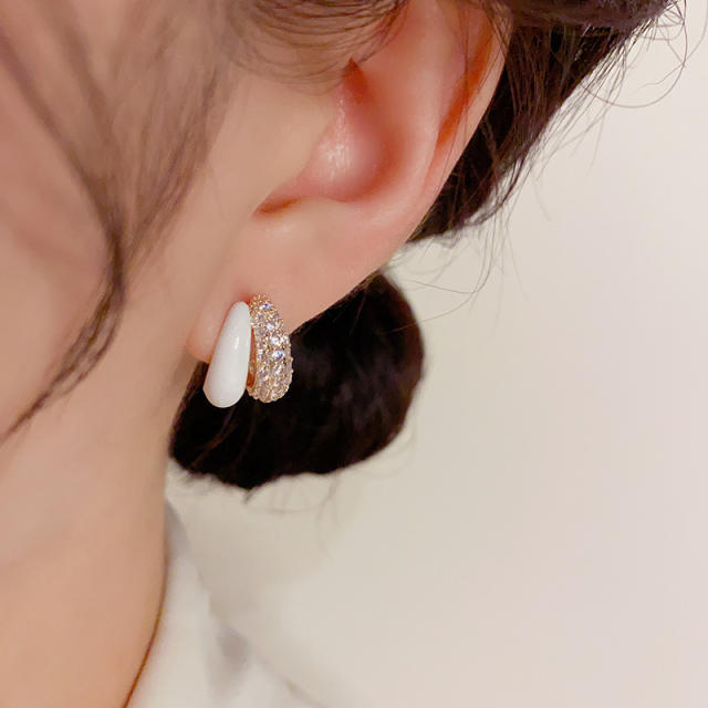 Summer color enamel diamond copper earrings