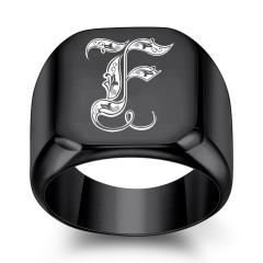 18mm black color stainless steel initial letter finger rings for men