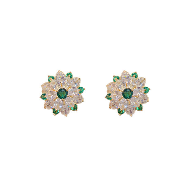 Delicate colorful cubic zircon snowflake copper studs earrings
