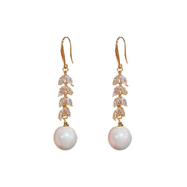 Supper shiny cubic zircon wheat pearl drop earrings