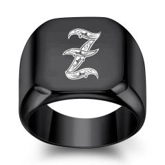 18mm black color stainless steel initial letter finger rings for men