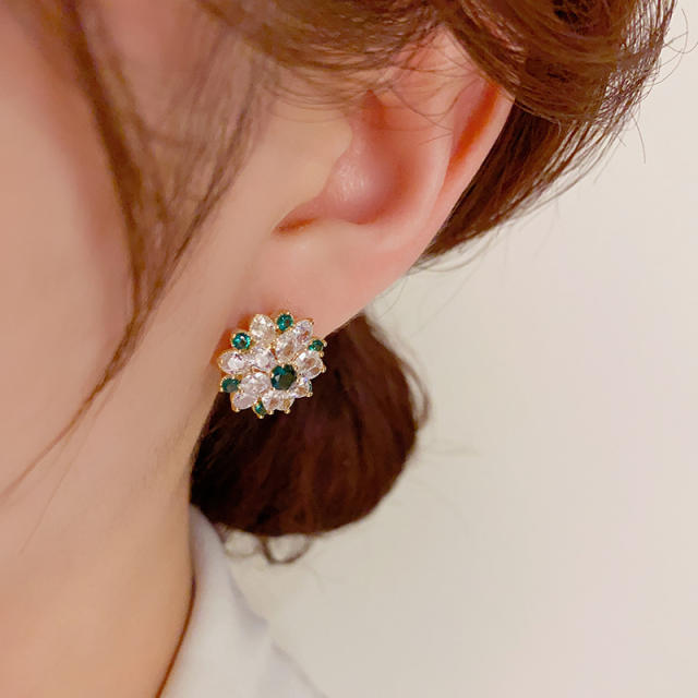 Delicate colorful cubic zircon snowflake copper studs earrings