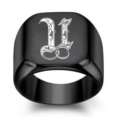18mm black color stainless steel initial letter finger rings for men