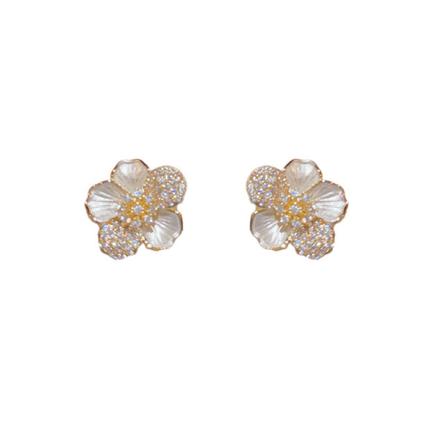 925 needle delicate real gold plated copper flower studs earrings